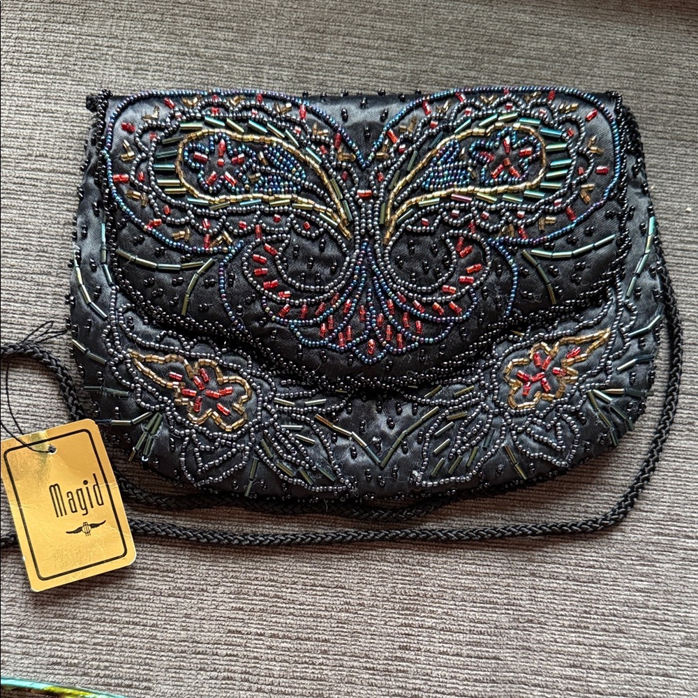 Magid Black Multicolor Beaded Clutch